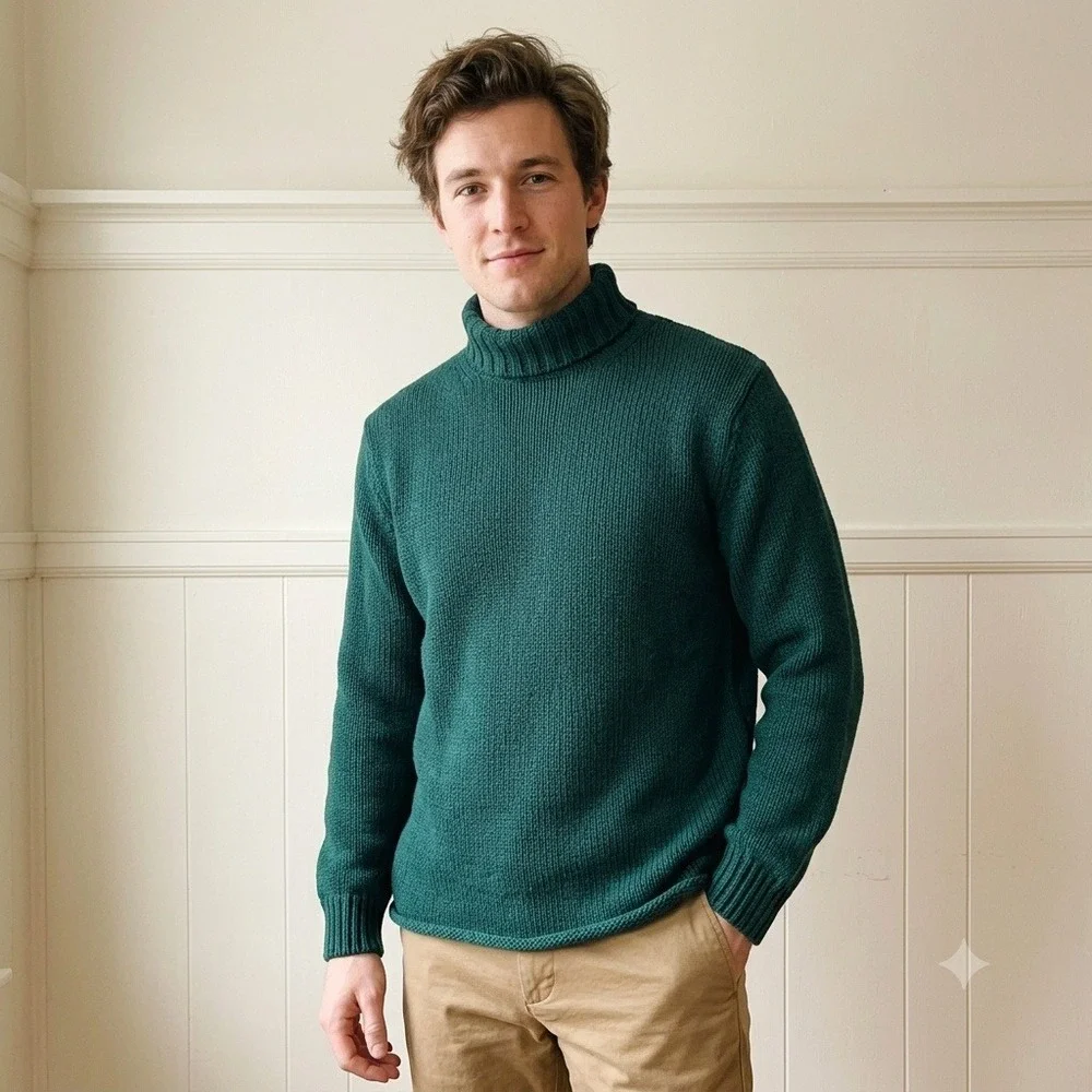 J.Crew Heritage Cotton Rollneck Sweater Mens Sweater Large Green Cotton Knit